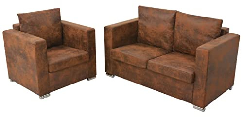 Yisssmeng 2-TLG. Braun Kunst-Wildleder 137 cm Schlafsofa kleine Räume