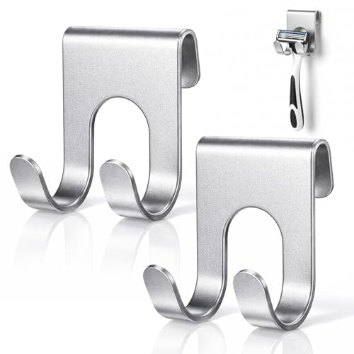SHENLIU 2 Stück Rasierer Halterung Dusche, Edelstahl Rasierhalter Dusche Ohne Bohren Selbstklebende Rasiererhalter Dusches Wasserdicht Rasierhaken Rasier Halter für Badezimmer Küche Wand(Silber)