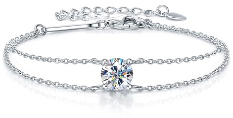 UNIQAL Germany | Moissanit Armband Damen 925 Sterlingsilber 1,21–4,95 g, 0,02–3,00 Karat, D Farbe VVS1, verstellbar, mit GRA Zertifikat, Diamantoptik