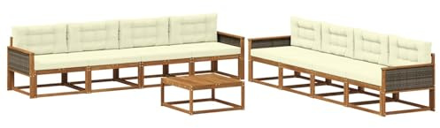 vidaXL Outdoor-Sofagarnitur mit Kissen 9 pcs Natur und Creme, Garten-Sofa Set, modulare Lounge für draussen, wetterfestes Mobiliar, robuster Pool-Bereich