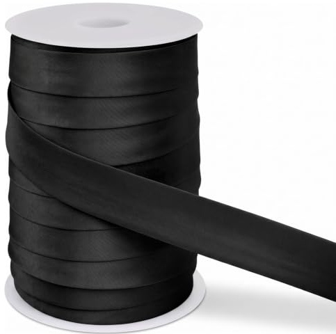 Jinfanshurich snedband 25 mm x 50 m – dubbelvikt kantband av polyestersatin för sömnad, hantverk, gör-det-själv-hantverk, sömband och dekoration (svart)