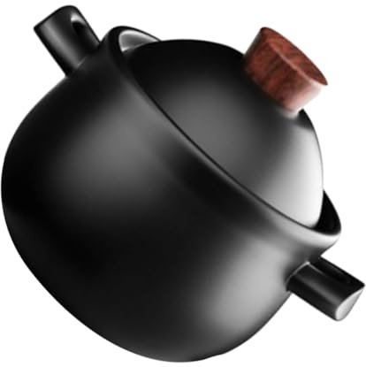 MAGICLULU Pentola in Terracotta Nera 1.8l Grande Capacità Antiaderente con Coperchio per Cottura di Zuppe e Riso, per Riunioni di Famiglia e Amici