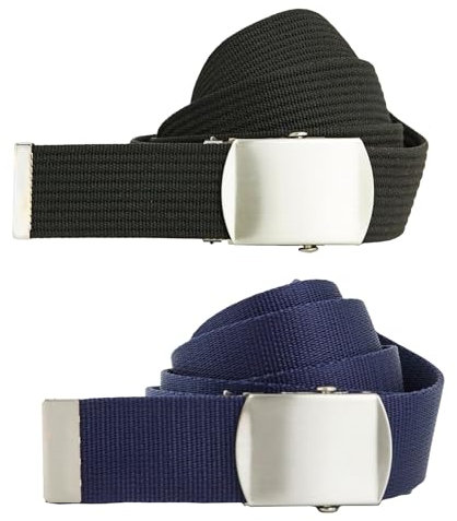 shenky Stoffgürtel | 4cm Breite | Stoff Gürtel mit Gürtelschnalle | Herrengürtel | Canvas | Damen | Schnalle | Damengürtel | belt | Textilgürtel | Doppelpack | 140cm | Schwarz/Navy