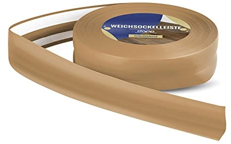 DQ-PP WEICHSOCKELLEISTE – 20m – honig – 32x23mm – PVC – selbstklebend – Knickwinkel Fussleisten Gummileiste Sockelleiste Winkelprofil Abschlussleiste Bodenleiste