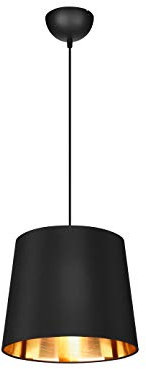 Dekorative Pendelleuchte LAUREA mit STOFF Lampenschirm Ø30cm in Schwarz & Innen Gold – einzigartiges Lichtambiente in edlem DESIGN