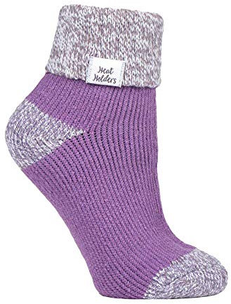 HEAT HOLDERS - Ladies Thick Soft Cute Fleece Lined Low Cut Ankle Winter Thermal Sleep Socks (4-8 uk, Lilac (S Rib))