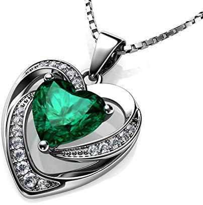 DEPHINI - grüne Herz-Halskette - 925 Sterling Silber - Peridot Geburtsstein verziert mit Dephini Kristall Anhänger - feine Schmuck Damen Halskette 45,7 cm rhodinierte Silber Kette - Zirkonia