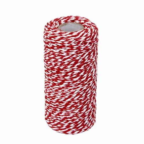 Spago di cotone per regali di Natale, 100 m, corda di cotone per imballaggio, spago per panettieri, fai da te, artigianato, confezione regalo, rosso e bianco