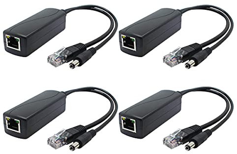 ANVISION 4er Pack Gigabit PoE Splitter, 48V auf 12V 2A Ethernet Adapter, für Überwachungskamera, AP, Voip und mehr, AV-PS12-G