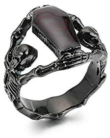 Beydodo Edelstahl Ringe Sarg Totenkopf Partnerringe Ringe Schwarz Gr.62 (19.7)