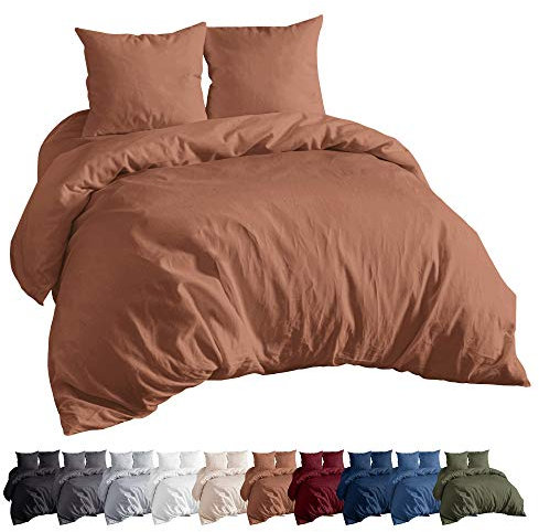 EllaTex Renforce Bettwäsche Set aus 100% Baumwolle, Größe: 135x200cm + 80x80cm, Farbe: Bronze