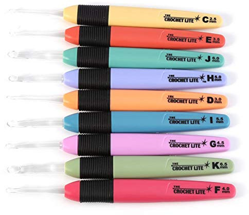 Häkelnadeln mit LED-Licht, 9 Stück, farblich kodiert, leuchtende Häkelnadeln, zum Nähen, Basteln, Set mit ergonomischen Griffen, Knitting Tools Knitting Tools