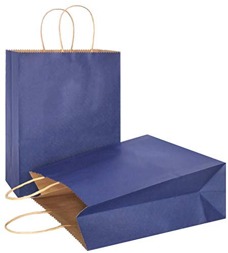AZOWA Geschenktüten Groß-Kraftpapiertüten mit Henkel,Party Geschenk Papiertüten (26 x 32 x 12 cm, Dunkelblau, 25 Stück)