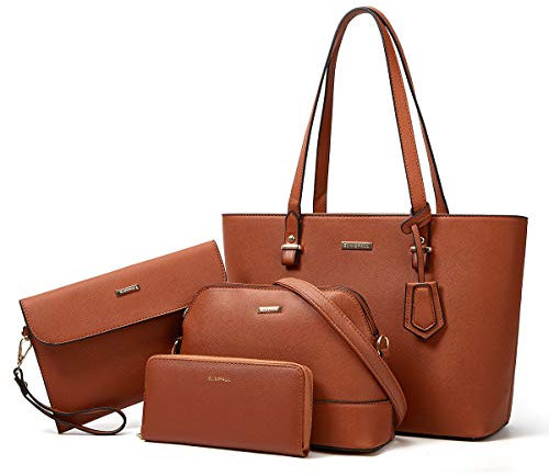 YTL Damen Handtasche Tote Shopper Groß Schultertasche Umhängetasche Geldbörse Kartenhalter Tasche 4-teiliges Set für Büro Schule Einkauf Reise Geschenk Braun
