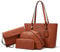 YTL Damen Handtasche Tote Shopper Groß Schultertasche Umhängetasche Geldbörse Kartenhalter Tasche 4-teiliges Set für Büro Schule Einkauf Reise Geschenk Braun