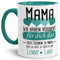 Tassendruck Geschenk Tasse mit Spruch PERSONALISIERT - Bestes Geschenk für Mama von Kindern - Kaffee-Tasse/Geschenkidee Geburtstag Muttertag/Muttertagsgeschenk - Innen & Henkel Türkis