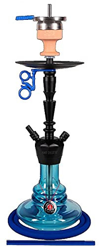 Amy Deluxe Shisha 064 Alu X S - 65 cm, Blue RS PSMBK, Wasserpfeife mit Klick, Schliff, Kammernsystem und Hot-Screen Kaminkopf-Set