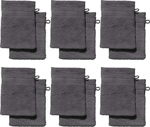 REDBEST Waschhandschuhe, Waschlappen 12er-Pack Chicago anthrazit Größe 15x21 cm - saugstark, strapazierfähig, ideal für Reisen, Sport (weitere Farben)