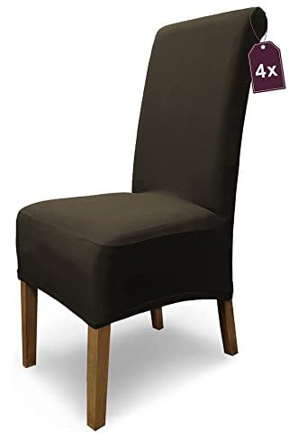 SCHEFFLER-Home 4X Stuhlhussen Stretch Emma/elastische Stuhlhussen Braun 4er Set/Stuhlhussen Baumwolle als Stuhlabdeckung/Stuhlhussen Schwingstühle/Stuhl Hussen Stretch als Stuhlüberzug