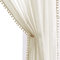 Sheer Linen-Look Curtains for Bedroom 90 Inch Drop Pencil Pleat Light Filtering Pom Pom Tassel Voile Window Curtain 2 Panels Super Soft Slub Textured Natural Draperies for Living Room, 52wide