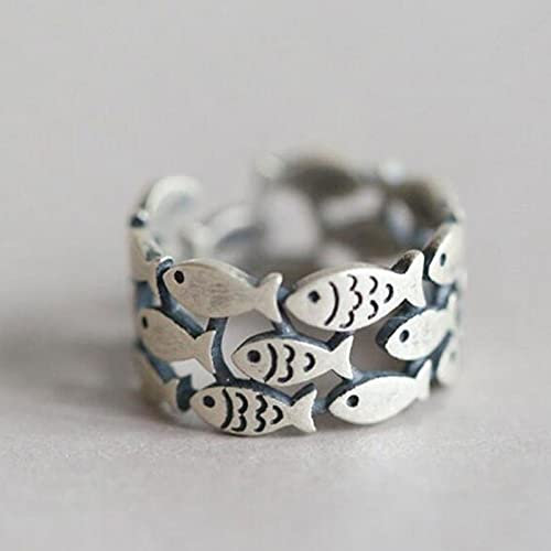 HCMA Silberringe für Frauen reizender Fisch Verstellbarer Ring Silberschmuck