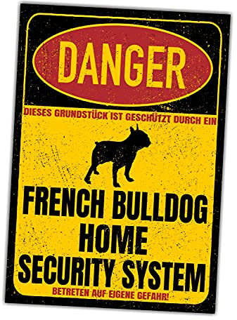 French Bulldog Schild Danger Security System Türschild Hundeschild Warnschild Schild Hund Sicherheitsschild Hund Privatgrundstück Hundewarnung Warnung vor dem Hund