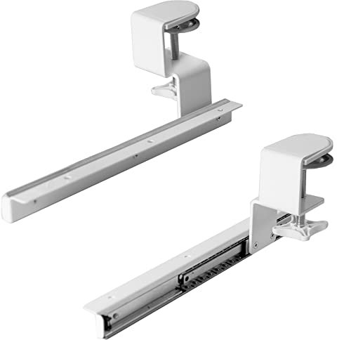 VIVO Clamp and 12 inch Rail Set for DIY Custom Wooden Keyboard Trays (Tray Not Included), Under Desk Pull Out Slider Track with Extra Sturdy C-clamp Mount System, White, MOUNT-RAIL02W