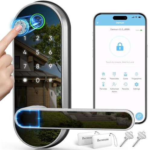 Cerradura inteligente digital con huella dactilar de entrada sin llave: cerradura electrónica con código de contraseña, perilla de puerta eléctrica, manija de puerta biométrica (plateado)
