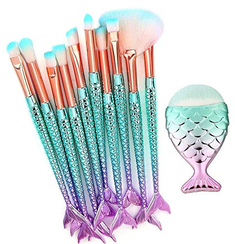 11 Stück Meerjungfrau Make-up Pinsel Set Professionelle Foundation Concealer Kosmetik