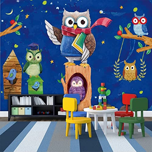 Yimesoy Benutzerdefinierte Jede Größe 3D Wallpaper Gemalt Eule Bei Nacht Kinderzimmer Hintergrund Wandmalerei Fresko Wohnkultur 400Cm(W)×280Cm(H)