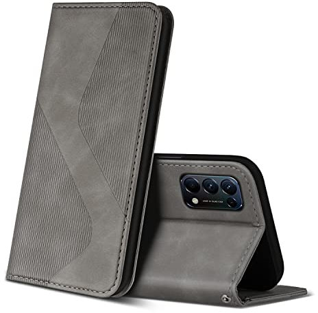 ZONNAVI Hülle für Oppo Find X3 Lite 5G, PU Leder Handyhülle mit Kartenfächer und Standfunktion, Lederhülle Flip Wallet Case Schutzhülle für Oppo Find X3 Lite 5G (Grau)
