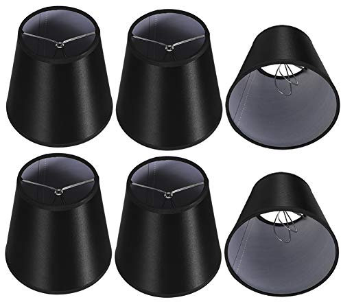 Alvinlite Kleiner Lampenschirm 6er Set, Schwarz Barrel Stoff Lampenschirm Clip On Glühbirne für Hängelampe Tischlampe Stehlampe, Moderne nordische Kronleuchter Lampenschirme 3,5x5,2x5,5 Zol