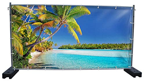Warenfux24 Palmen (3228-sv) - Gartensichtschutz, Motivbanner, Sichtschutz Garten, Gartendeko, 340 x 173 cm, Mesh (winddurchlässig)