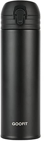 GOOFIT Thermosflasche, Edelstahl Trinkflasche, Lecksicher, 480 ml, Thermosflasche heiß für 12 Stunden, kalt für 20 Stunden, BPA-frei, Kaffee Reise Tasse, Sport, Outdoor (schwarz)