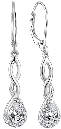 FJ Damen Ohrringe April Geburtsstein 925 Sterling Silber Hängend Ohrringe Unendlichkeit Infinity Schmuck Geschenke für Damen Frauen Mutter Freundin Mama