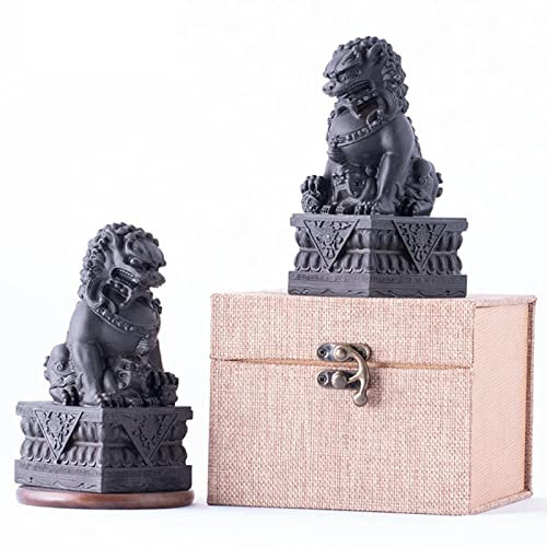 Foo Dogs Statuen Paar Kleine Löwe Statue Löwe Skulptur Deko Chinesische Feng Shui Wächterlöwen für Wohlstand Wohlstand, Schutz-Löwenstatue Ornamente für Zuhause Büro, Geschenk,Schwarz,13.5cm/5.3inch