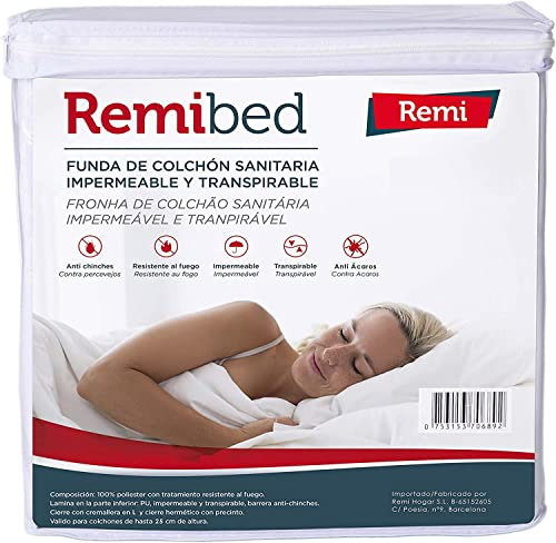 Remibed | Coprimaterasso anti cimici | Letto da 160 (160 x 200) | Oeko-Tex 100 | Cerniera compatta, doppia gonna di sicurezza, membrana Smartex | Coprimaterasso