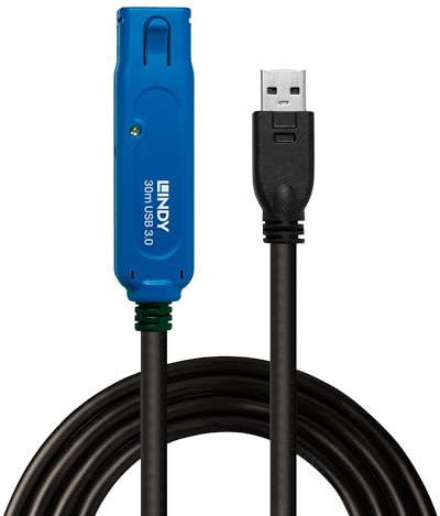 LINDY 30m USB 3.0 Active Extension Cable Pro, Long Distance Repeater, Extends USB devices, PCs, Laptops, Xbox, PS4, PS5, VR Headset, Oculus Rift, Printer, Scanner, Webcam, Interactive Whiteboards