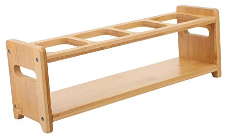 WOONEKY Wooden Condiment Bottle Holder Rack for Kitchen Countertop Storage Compact Seasoning Bottle Organizer with Side Handles for Oil Vinegar Spice Jars and Sauce Containers