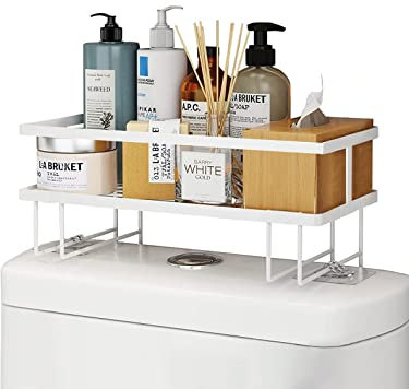 Étagère de Salle de Bain sur les Toilettes. Organisateur sur la Base Adhésive WC avec Crochets pour Accrocher des Éponges ou des Pinceaux. Ballade de Toilette pour Stocker des Accessoires de Bain