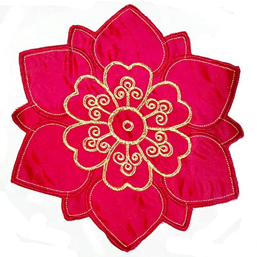 2 Stück Bestickter Untersetzer Blumen-Form Matte Tischset Platzsets Tisch Deckchen Cup Coasters für Esszimmer Küche Bankett Hochzeit Deko,Handarbeit Geklöppelt deckchen Placemat Blume Matte,Rot 25cm