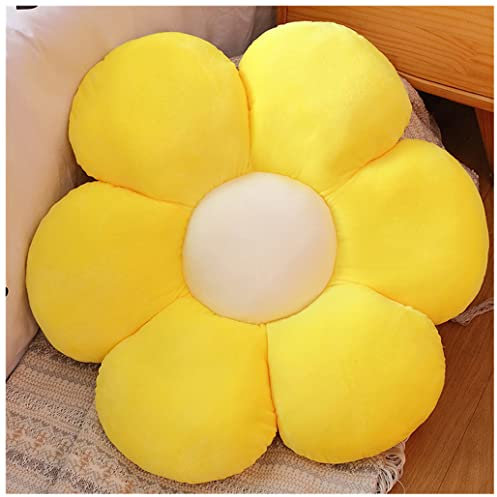 LANFIRE Kissen mit Blumen Bodenkissen Sitzkissen im Innenhof Dekokissen aus Plüsch Sitzkissen (65CM, Gelb)