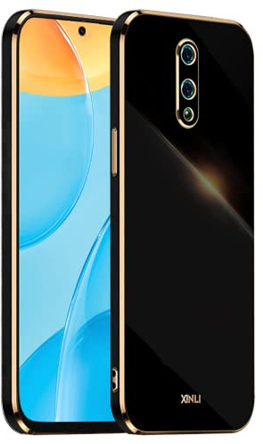 EASSGU [Electroplated frame Phone Case for OPPO Reno (Generation 1) (6.65 Inches), Soft TPU Silicone Color Protective Cover - Black