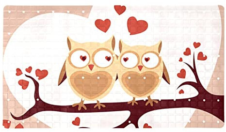 Badewannen Duschmatte,rutschfeste Badewannenmatte,Fröhliche Valentinstag-Eule,Badematte für Badewannenmatte Saugnäpfe Badezimmer