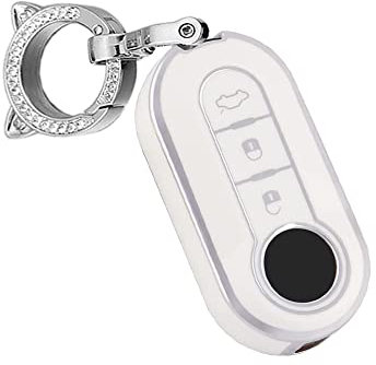 ontto Autoschlüssel Hülle Passt für FIAT Ducato 500 500L Panda Ypsilon Punto Lancia Musa Stilo Delta Klappschlüssel Schlüsselhülle TPU Schutzhülle Schlüsselanhänger Schlüsseletui 3 Taste-A Weiß