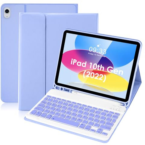 Lively Life Bluetooth Keyboard Case for iPad 11th Gen. (A16) 11 inch 2025, 10th Gen. 10.9 inch 2022, Wireless Keyboard, Detachable Protective Cover, with Pen Holder, UK Layout, Purple