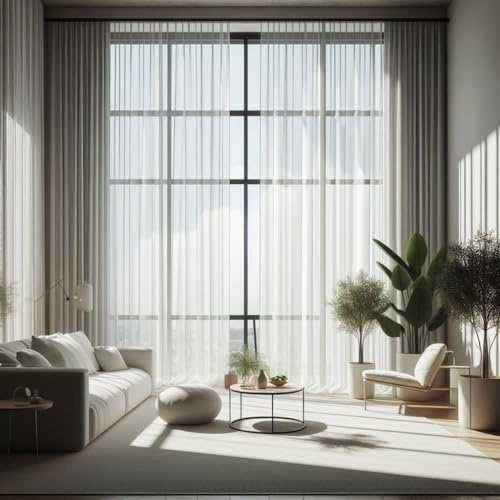 GARDINESTAN JUNG CFO GmbH Gardinen Vorhang Voile weiß halbtransparent mit Kräuselband Bleiband Fenster Wohnzimmer,Schlafzimmer,Kinderzimmer,Hotelzimmer luftig in Verschiedene Größen