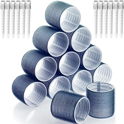 Lot de 24 bigoudis auto-adhésifs - Sans chaleur - Sans chaleur - Avec 12 clips de bec de canard - Pour cheveux longs, moyens et petits