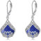 POPLYKE Lotus Blume Ohrringe Dangle 925 Sterling Silber Lapis Lazuli Ohrringe für Damen Lotus Schmuck Geschenke Dezember Geburtsstein
