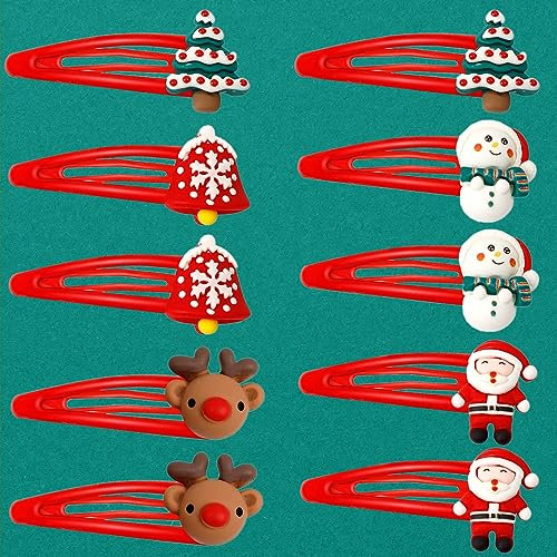 Haarschmuck Haarspangen Weihnachten, 10 Stück Haarclips Haarklammern Geschenke für Kinder Mädchen Frauen Damen, Weihnachts Deko Haar Accessoires Rentier Spangen Haarnadeln Haarreif (Rot)